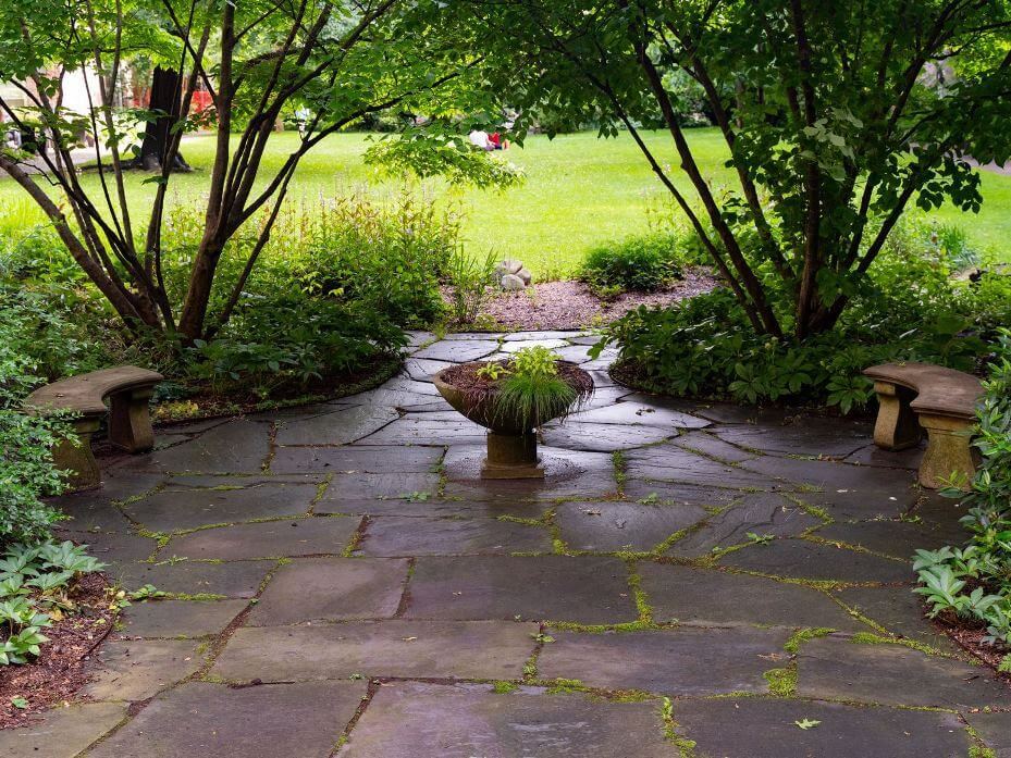 Stone patio and garden pathway